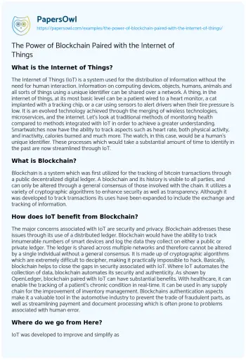 Essay on The Power of Blockchain Paired with the Internet of Things