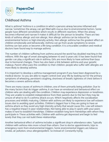 Essay on Childhood Asthma