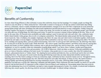 Essay on Benefits of Conformity