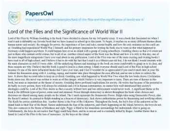 Essay on Lord of the Flies and the Significance of World War II