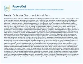 Essay on Russian Orthodox Church and Animal Farm