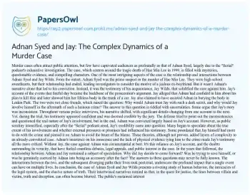 Essay on Adnan Syed and Jay: the Complex Dynamics of a Murder Case