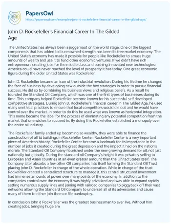 Essay on John D. Rockefeller’s Financial Career in the Gilded Age