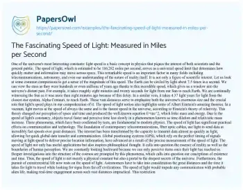 Essay on The Fascinating Speed of Light: Measured in Miles Per Second