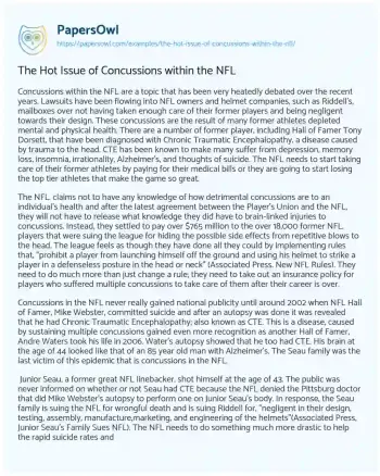 Essay on The Hot Issue of Concussions Within the NFL