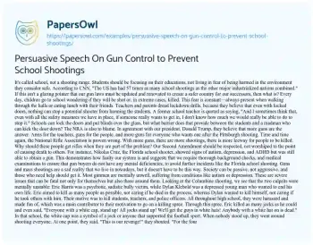 Essay on Persuasive Speech on Gun Control to Prevent School Shootings