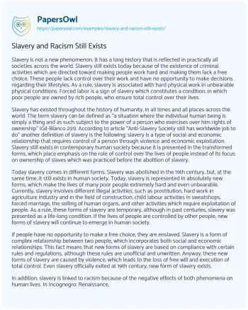 Essay on Slavery and Racism Still Exists