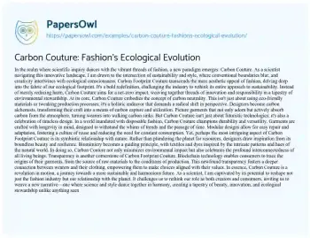 Essay on Carbon Couture: Fashion’s Ecological Evolution