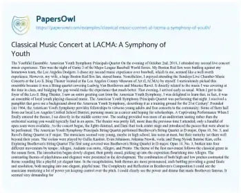 Essay on Classical Music Concert at LACMA: a Symphony of Youth