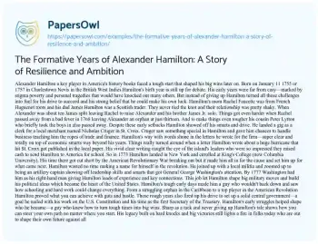 Essay on The Formative Years of Alexander Hamilton: a Story of Resilience and Ambition