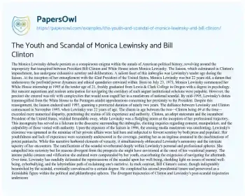 Essay on The Youth and Scandal of Monica Lewinsky and Bill Clinton