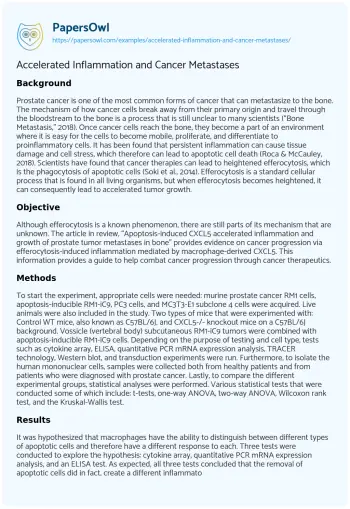 Essay on Accelerated Inflammation and Cancer Metastases