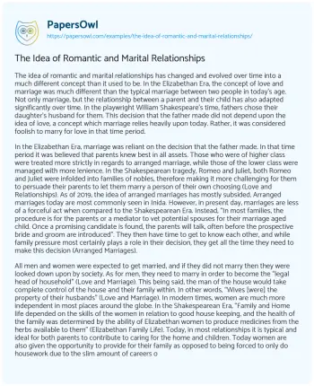 Essay on The Idea of Romantic and Marital Relationships