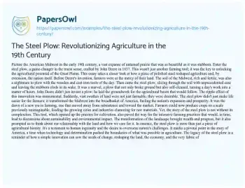 Essay on The Steel Plow: Revolutionizing Agriculture in the 19th Century