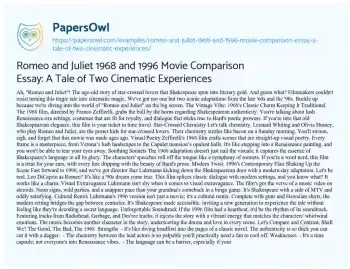 Essay on Romeo and Juliet 1968 and 1996 Movie Comparison Essay: a Tale of Two Cinematic Experiences