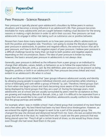 Essay on Peer Pressure – Science Research