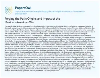 Essay on Forging the Path: Origins and Impact of the Mexican-American War