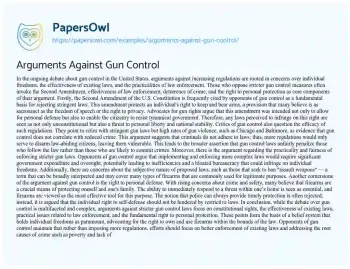 Essay on Arguments against Gun Control