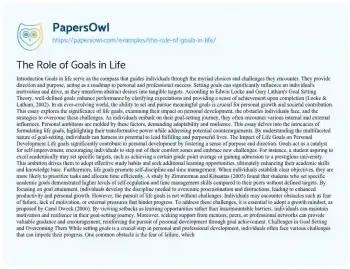 Essay on The Role of Goals in Life