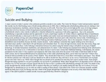 Essay on Suicide and Bullying