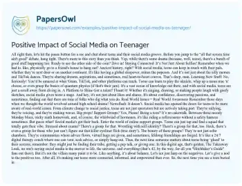 Essay on Positive Impact of Social Media on Teenager