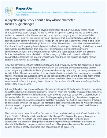 Essay on A Psychological Story about a Boy Whose Character Makes Huge Changes