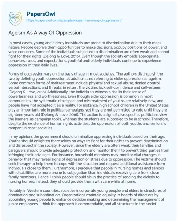 Essay on Ageism as a Way of Oppression