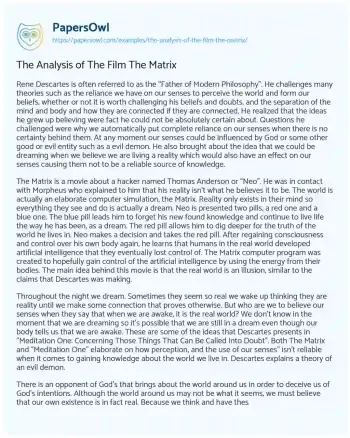 Essay on The Analysis of the Film the Matrix