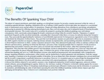 Essay on The Benefits of Spanking your Child