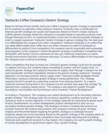 Essay on Starbucks Coffee Company’s Generic Strategy