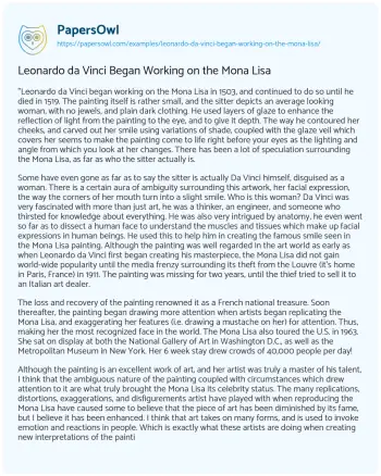 Essay on Leonardo Da Vinci Began Working on the Mona Lisa