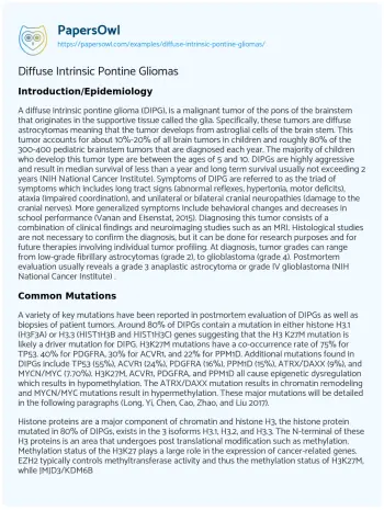 Essay on Diffuse Intrinsic Pontine Gliomas