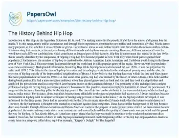 Essay on The History Behind Hip Hop