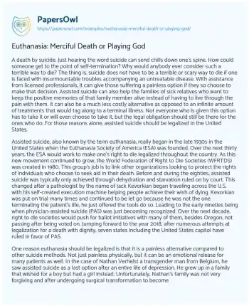 Essay on Euthanasia: Merciful Death or Playing God