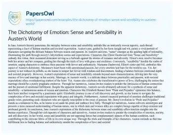 Essay on The Dichotomy of Emotion: Sense and Sensibility in Austen’s World