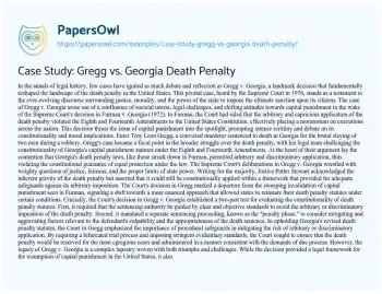 Essay on Case Study: Gregg Vs. Georgia Death Penalty