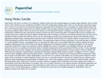 Essay on Hang Mioku Suicide