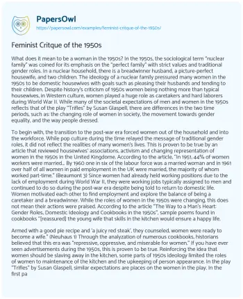 Essay on Feminist Critque of the 1950s