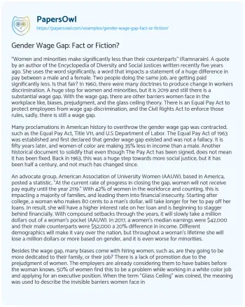 Essay on Gender Wage Gap: Fact or Fiction?