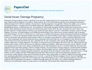 Essay on Social Issues Teenage Pregnancy