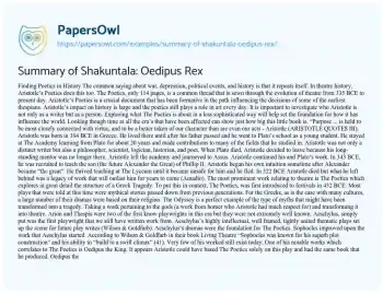 Essay on Summary of Shakuntala: Oedipus Rex