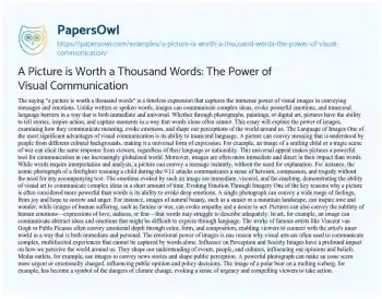 Essay on A Picture is Worth a Thousand Words: the Power of Visual Communication