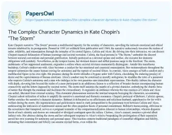 Essay on The Complex Character Dynamics in Kate Chopin’s “The Storm”