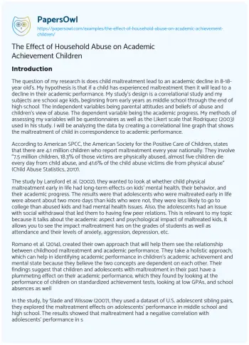 Essay on The Effect of Household Abuse on Academic Achievement Children