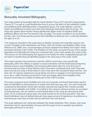 Essay on Bisexuality: Annotated Bibliography