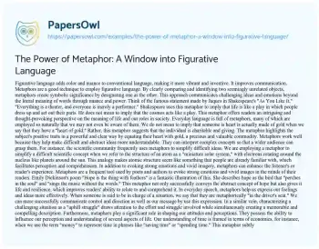 Essay on The Power of Metaphor: a Window into Figurative Language