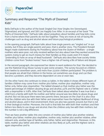 Essay on Summary and Response “The Myth of Doomed Kids”