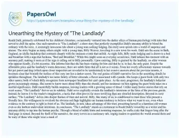 Essay on Unearthing the Mystery of “The Landlady”