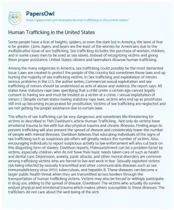 Essay on Human Trafficking in the United States