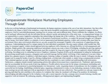 Essay on Compassionate Workplace: Nurturing Employees through Grief